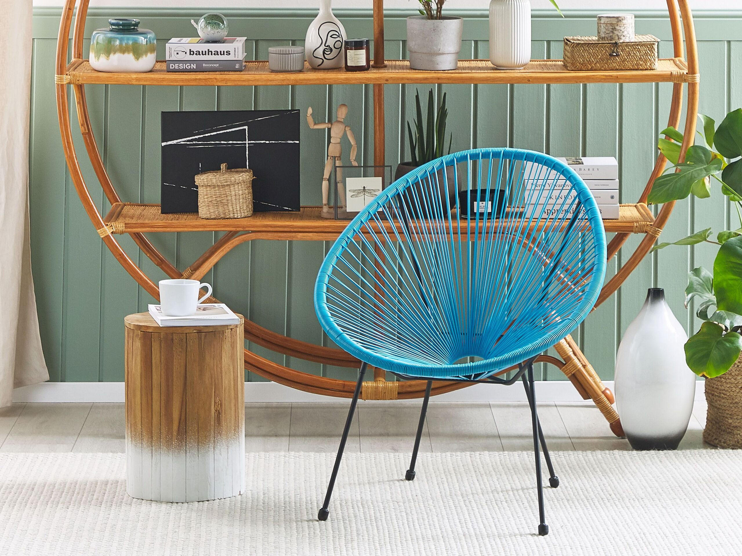 RATTANSTUHL Kunststoff blau 70 cm Acapulco II - Blau/Schwarz, Kunststoff (70/87/90cm) - Beliani