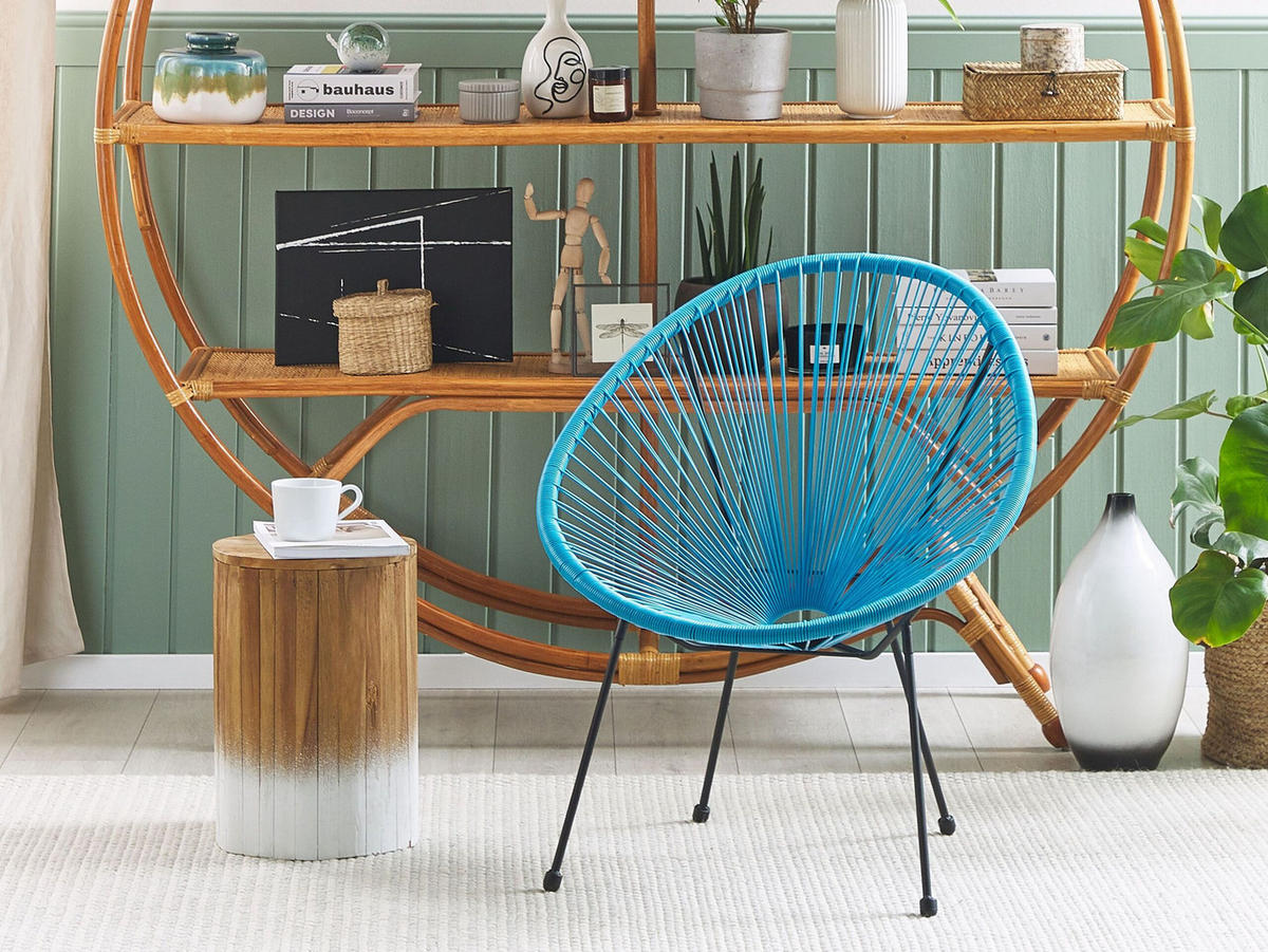 RATTANSTUHL Kunststoff blau 70 cm Acapulco II - Blau/Schwarz, Kunststoff (70/87/90cm) - Beliani