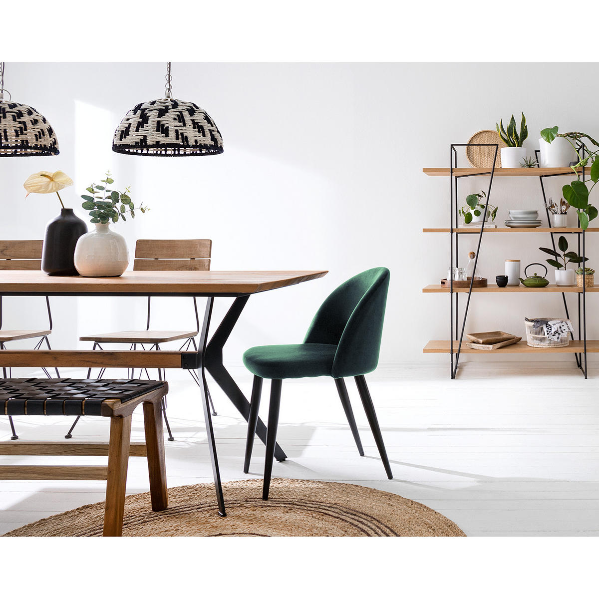 POLSTERSTUHL - 2er-Set - Samt / Metall - Grün, Textil/Metall (53/79/49cm) - home24