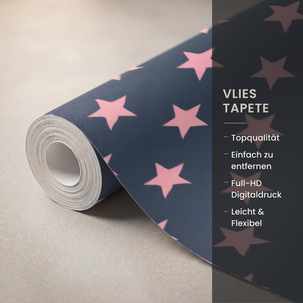 KINDERTAPETE - Muster - Sterne - Rosa - 120x220 cm - Anthrazit, Papier (120/220cm) - OnlyWow