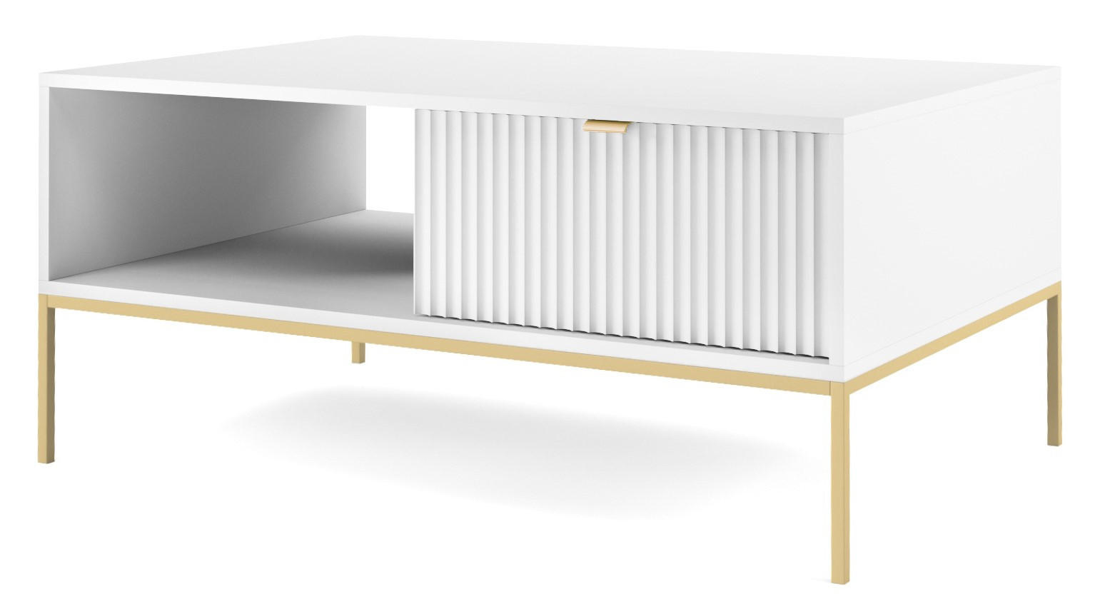 COUCHTISCH Kioto 104 cm in Weiß mit Schubladen und Metallbeinen - Goldfarben/Schwarz, Holzwerkstoff/Metall (68/104/46cm) - Ravio