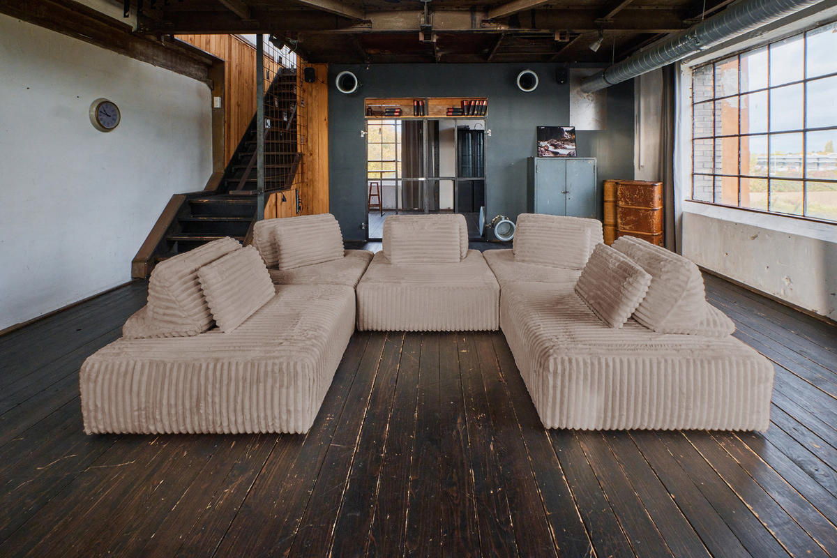 MODULSOFA WIOLO SOFT 5 MODULE 5 KISSEN Taupe Cord - Taupe/Schwarz, Kunststoff/Textil (333/84/222cm) - KAWOLA