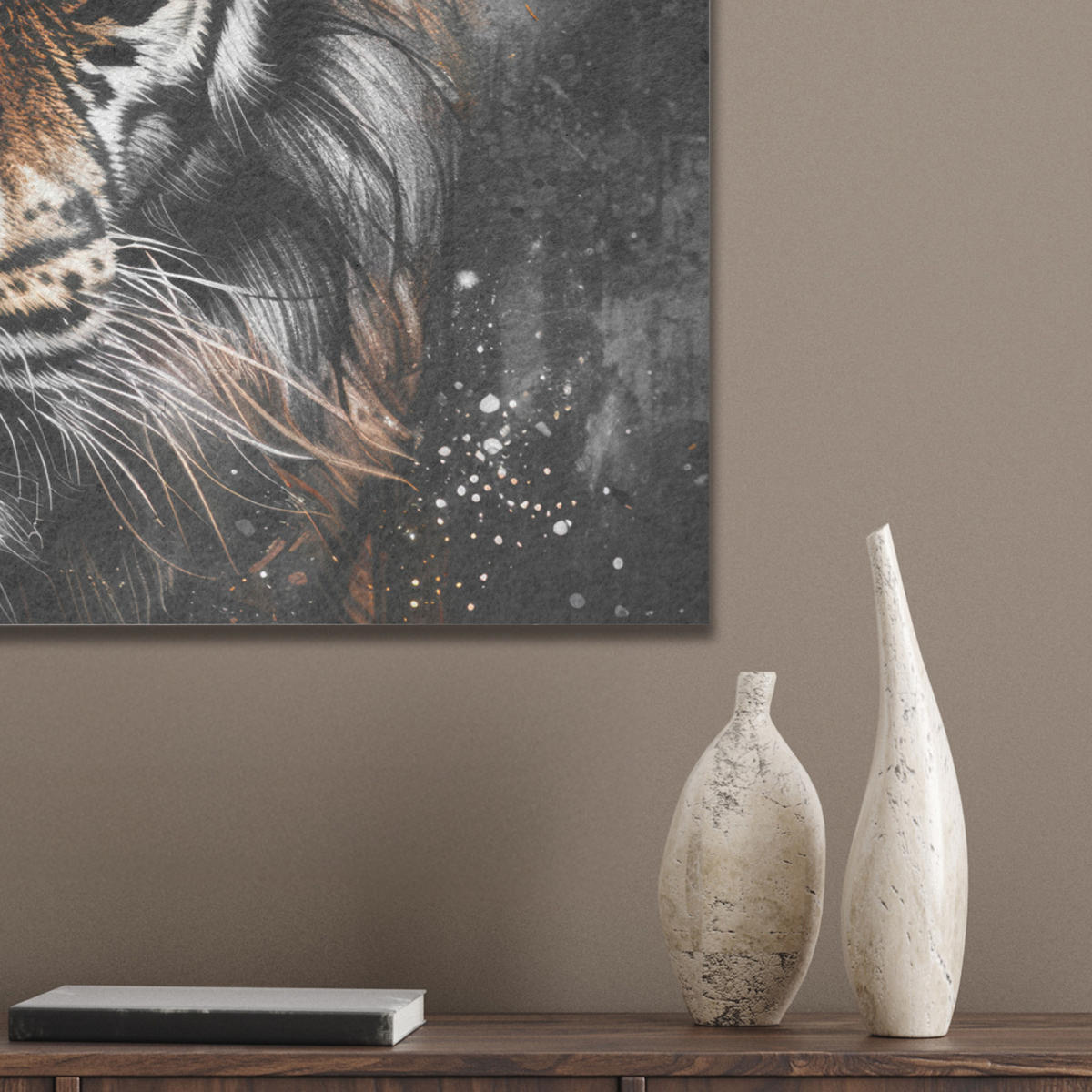 AKUSTIKBILD Tiger - Tiere - Porträt - Luxus - Schwarz Wanddeko 70x50 cm - Braun, Kunststoff (70/50/0.9cm) - MuchoWow