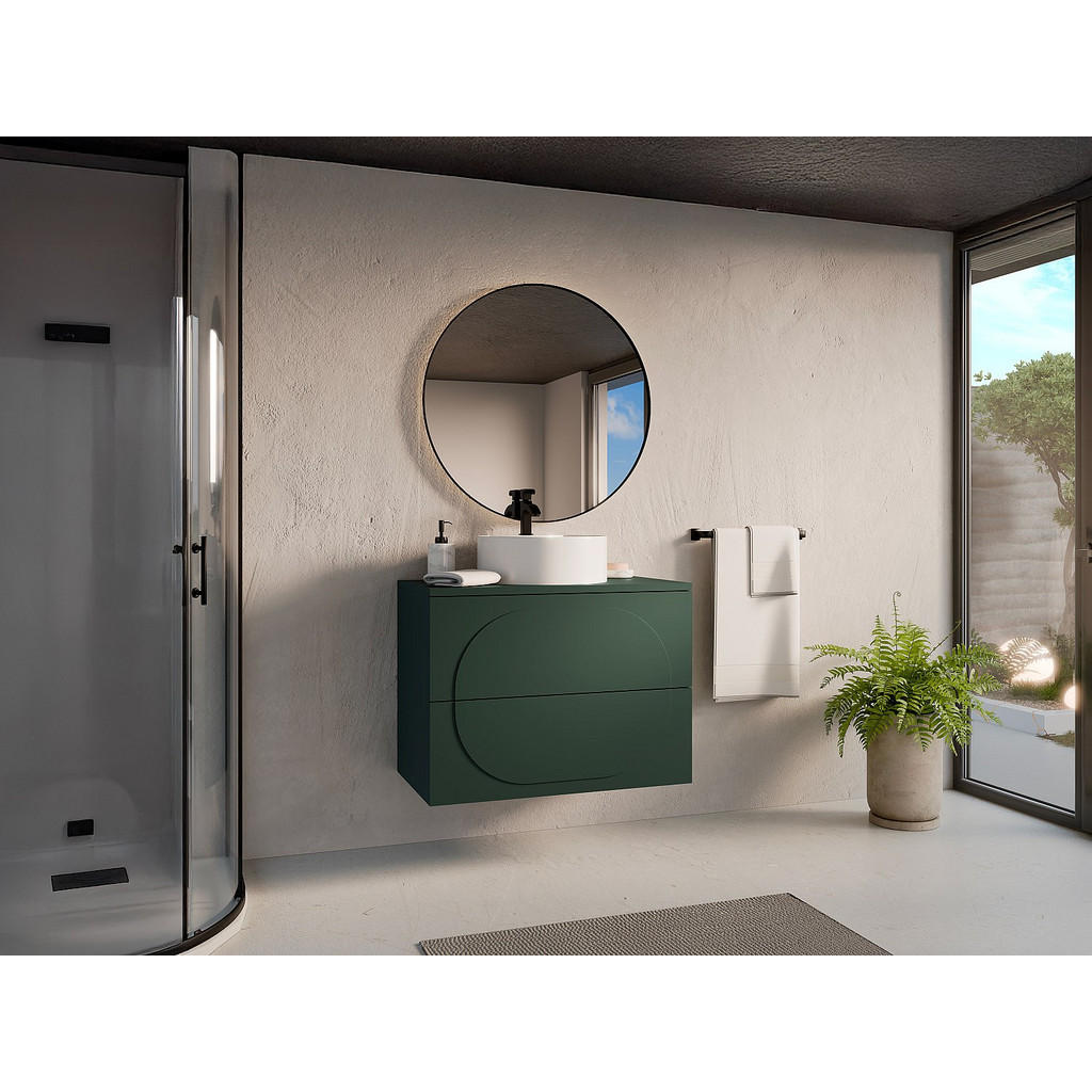 Thumbnail - Vente-Unique Waschtischunterschrank, Grün, Holz, Uni, 2 Schubladen, 80x60x46 cm, Badezimmer, Badezimmerschränke, Waschbe...