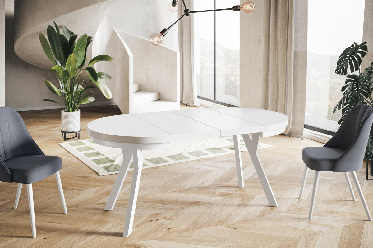 ESSZIMMERTISCH EVO, ausziehbarer Tisch 100 cm bis 200 cm, Farbe: Weiß, mit Holzbeinen in Farbe Weiß - Weiß, Holzwerkstoff (100/100/77cm) - Alpi-Möbel