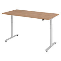SCHREIBTISCH elektrisch Bluetooth & App XDLR 160/80/72 cm in Nussbaumfarben/Silberfarben - Silberfarben/Nussbaumfarben, Holzwerkstoff (160/80/72cm) - bümö