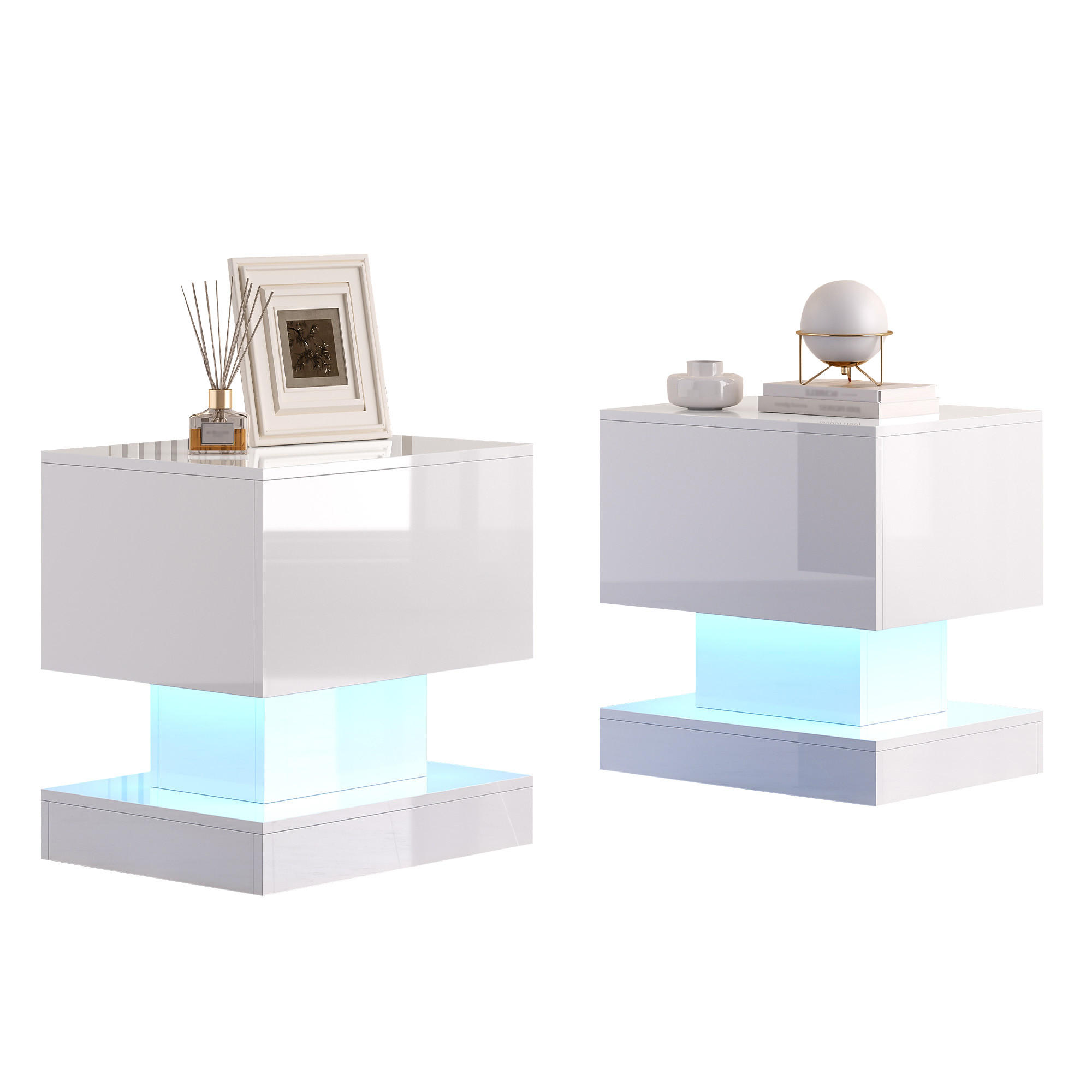NACHTTISCH 50x40x52 cm, Weiß, LED, 2er-Set - Weiß, Holzwerkstoff (50/52/40cm) - FLIEKS