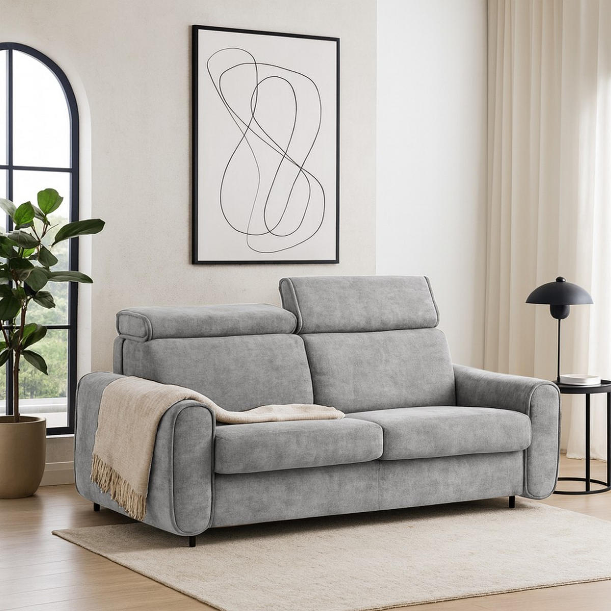 SCHLAFSOFA Pavarti mit italienischem Gestell, 160x195, Grau - Schwarz/Grau, Holzwerkstoff/Textil (214/88/100cm) - Beautysofa