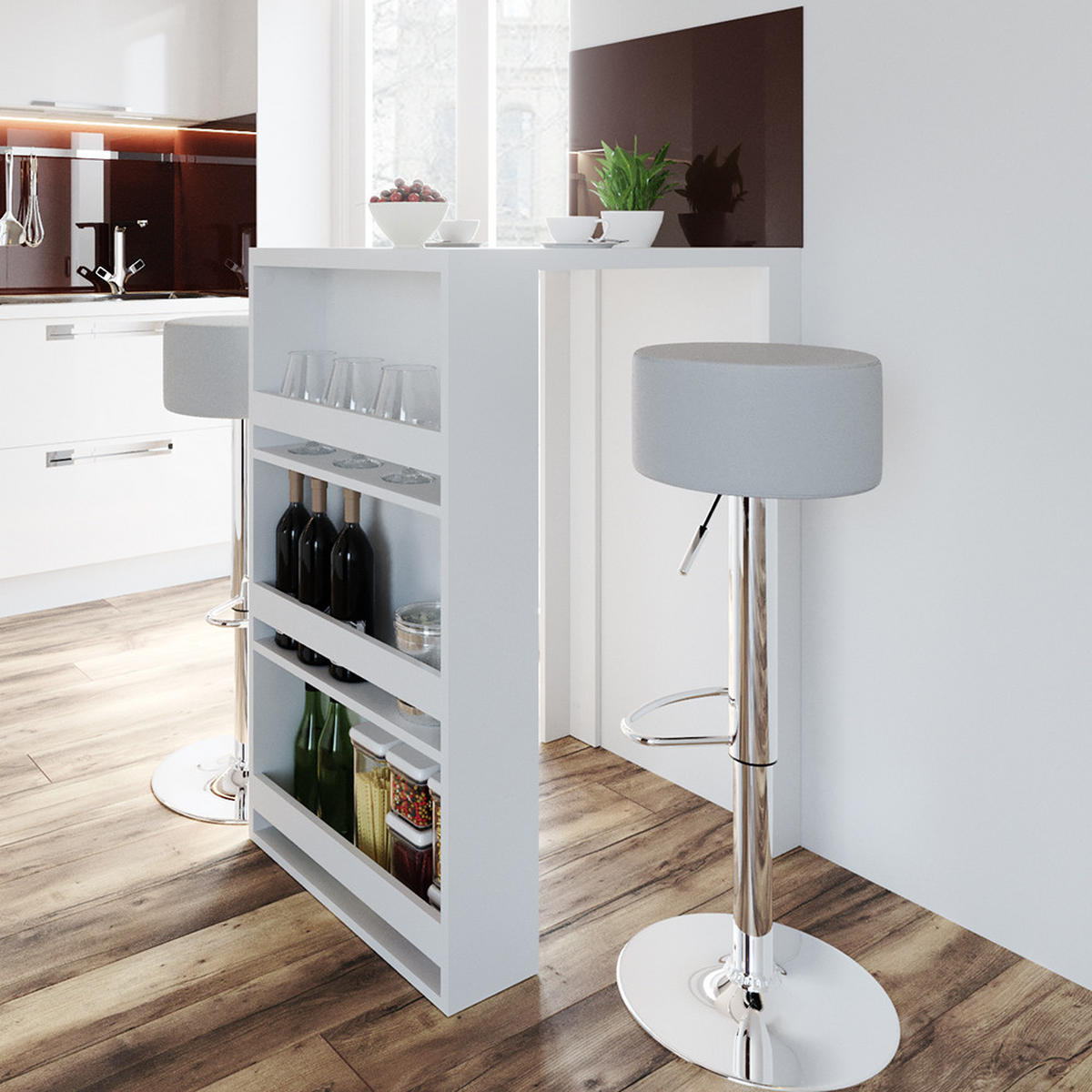 BARTISCH-SET Weiß 57 x 80 cm mit 2 Barhockern - Weiß, Holzwerkstoff (57/106/80cm) - Vicco