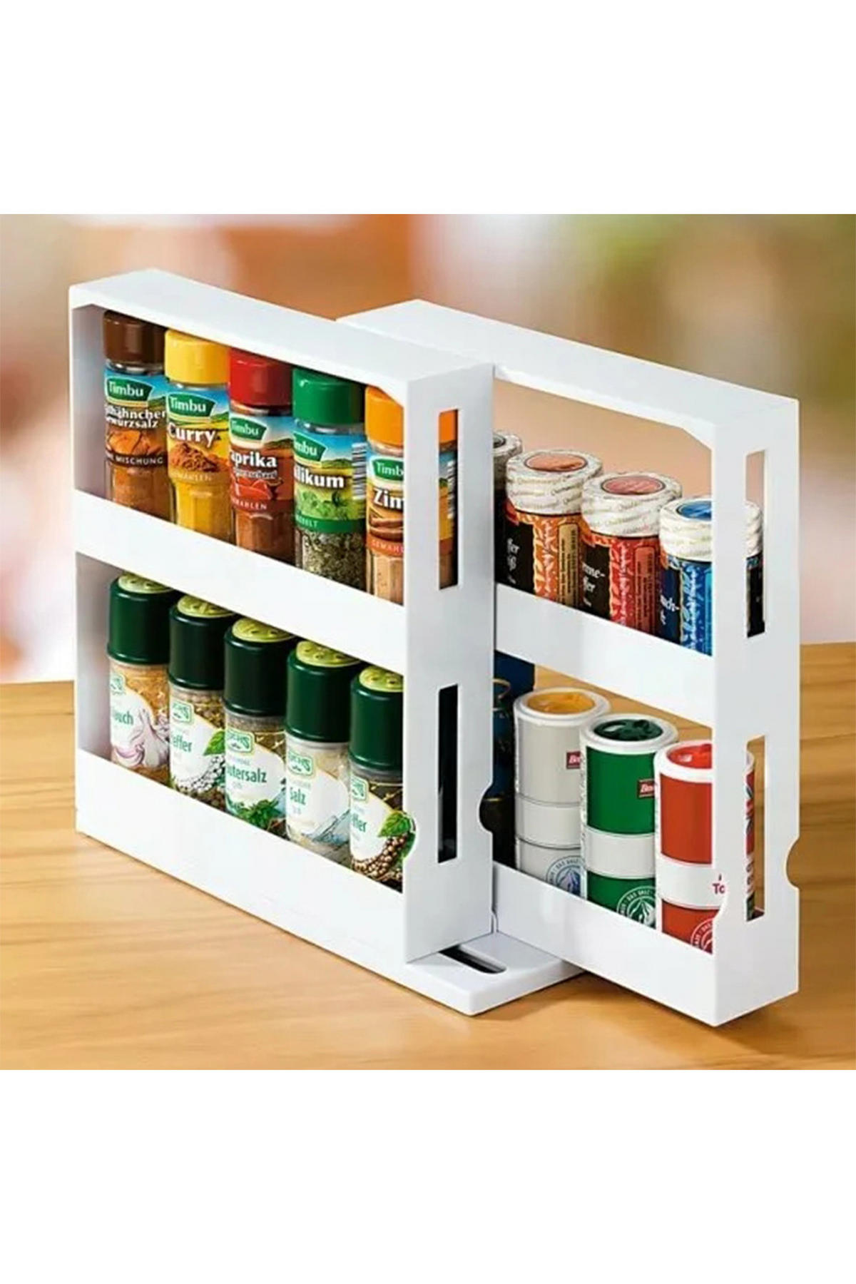 GEWÜRZREGALE Ausziehbare und drehbare mit Schienen aus weißem Kunststoff 26,5 x 13,2 x 26,1 cm - Weiß, Kunststoff (26.5/26.1/13.2cm) - Livingandhome