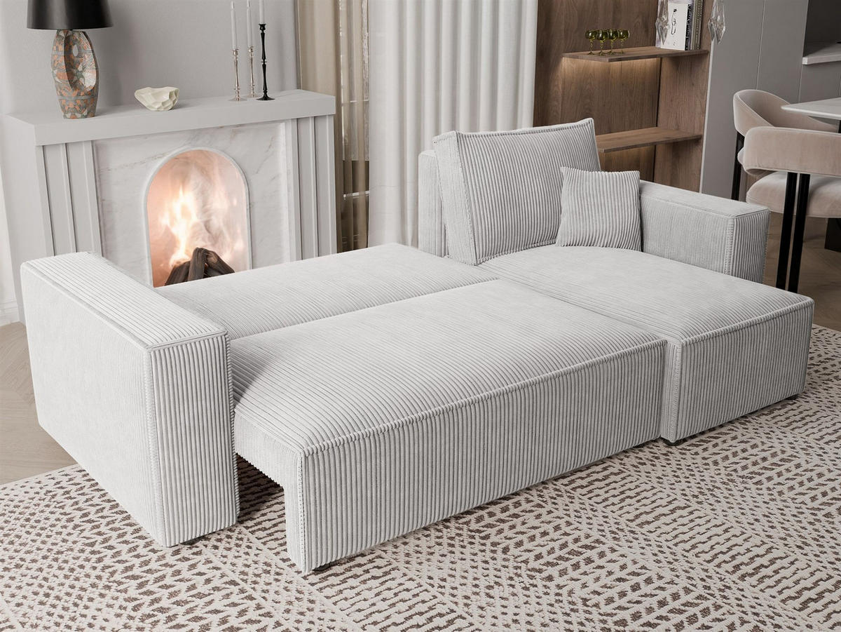 ECKSOFA Adara Mit Schlaffunktion - Weiß, Holzwerkstoff/Textil (145/244cm) - Fun Möbel