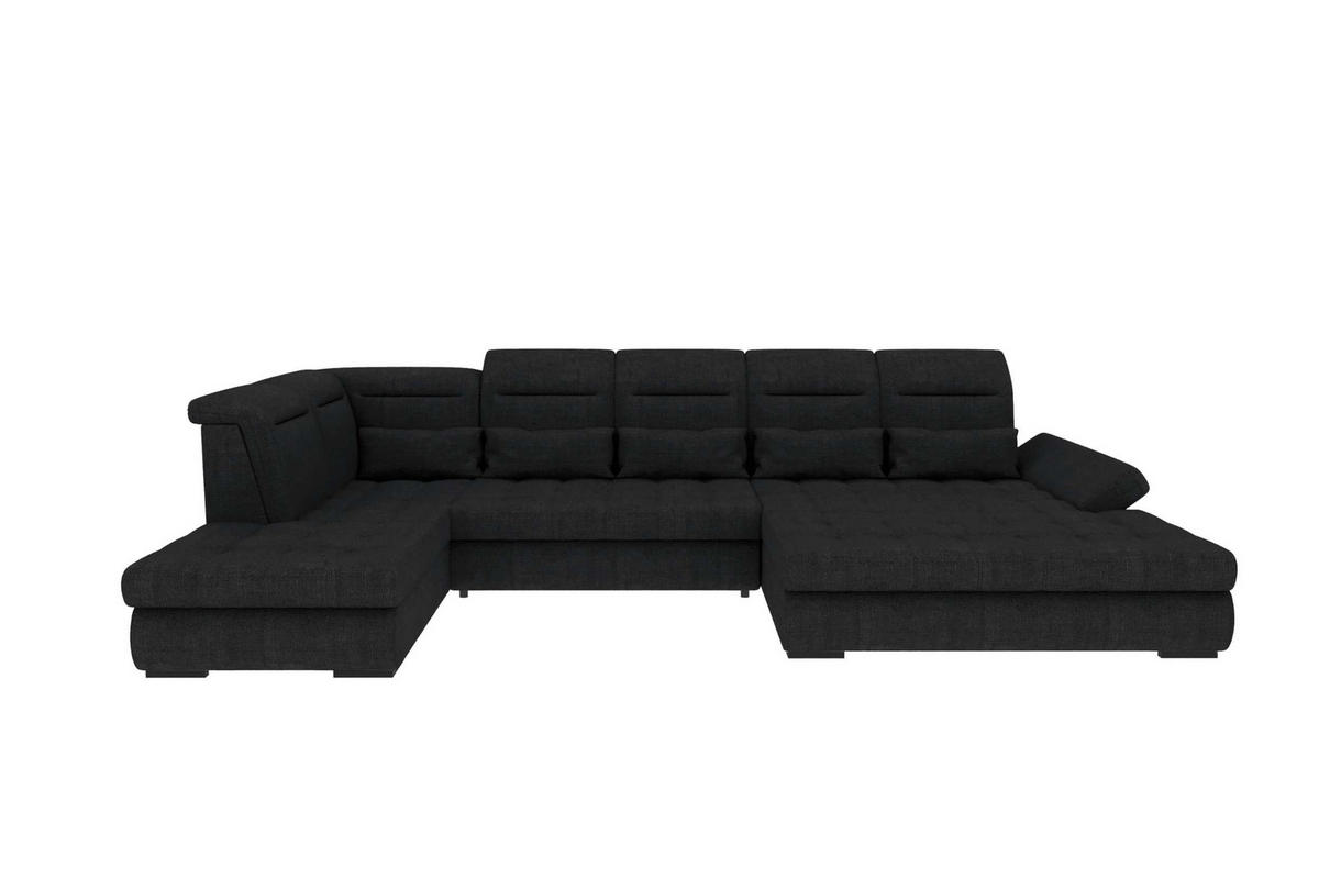 WOHNLANDSCHAFT Toscana Strukturstoff inkl. Schlaffunktion - Schwarz, Textil (358/87/208cm) - 99rooms