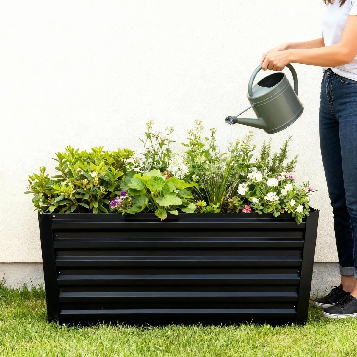 HOCHBEET - Schwarz, Metall (57/60/57cm) - Relaxdays