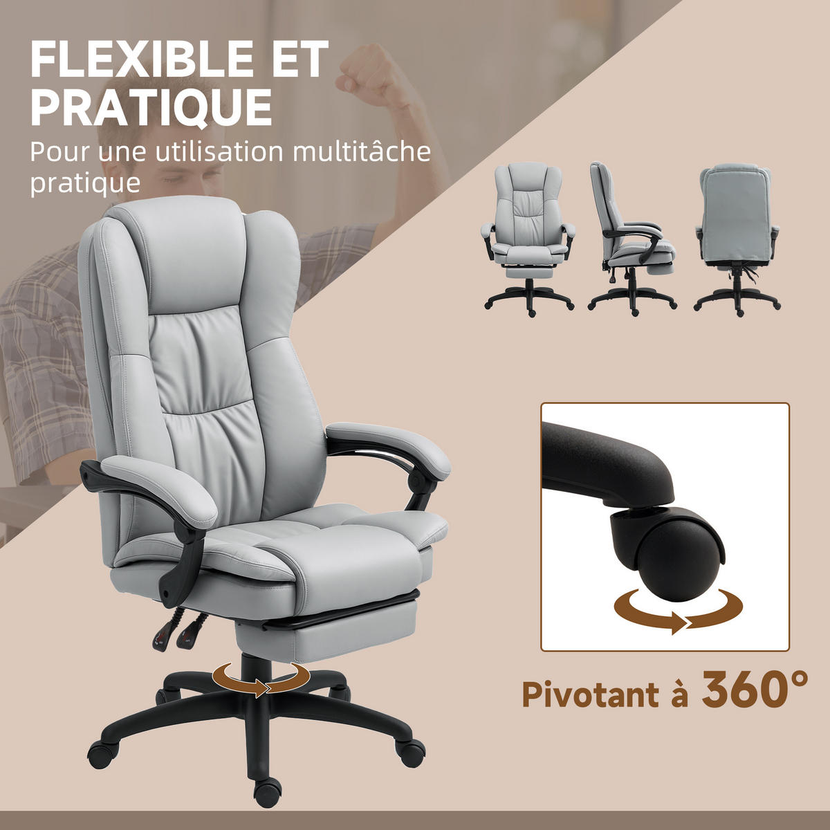 CHEFSESSEL DE-11785 mit Massagefunktion & neigbarer Rückenlehne Grau - Grau, Metall (68.5/121/68.5cm) - ComfortXL