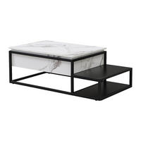 COUCHTISCH höhenverstellbar - MDF & Metall - Marmor-Optik Weiß & Schwarz - LUTESA - Hellgrau, Holz (110/60/38cm) - Vente-Unique