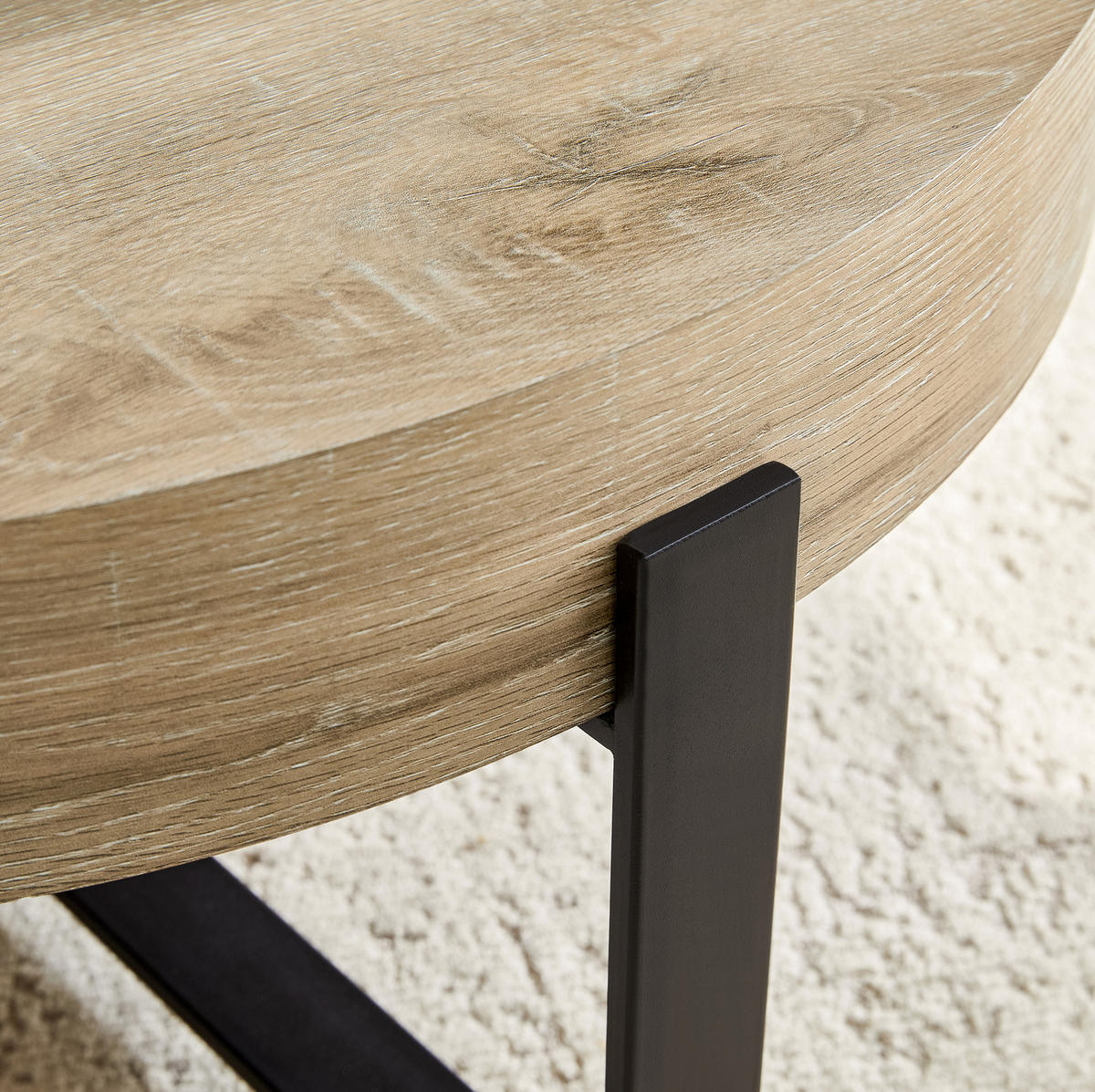 KLUBSKA miza 68 cm črna/les, okrogla, industrijski slog - črna, leseni material (68/68/36cm) - BEAOK