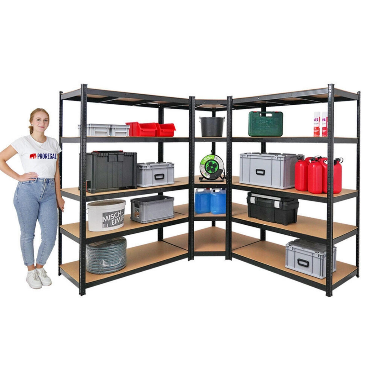 ECKREGAL Ragnar 2er-Set mit Schwerlastregal Taurus 180x210x60 cm Fachlast 175 kg Schwarz - Schwarz, Metall (120/180/60cm) - PROREGAL