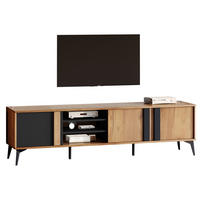 TV-SCHRANK 180/40/50 cm schwarz-braun Spanplatte mit 3 Türen und offenem Fach - Schwarz, Holzwerkstoff (180/50/40cm) - OKWISH