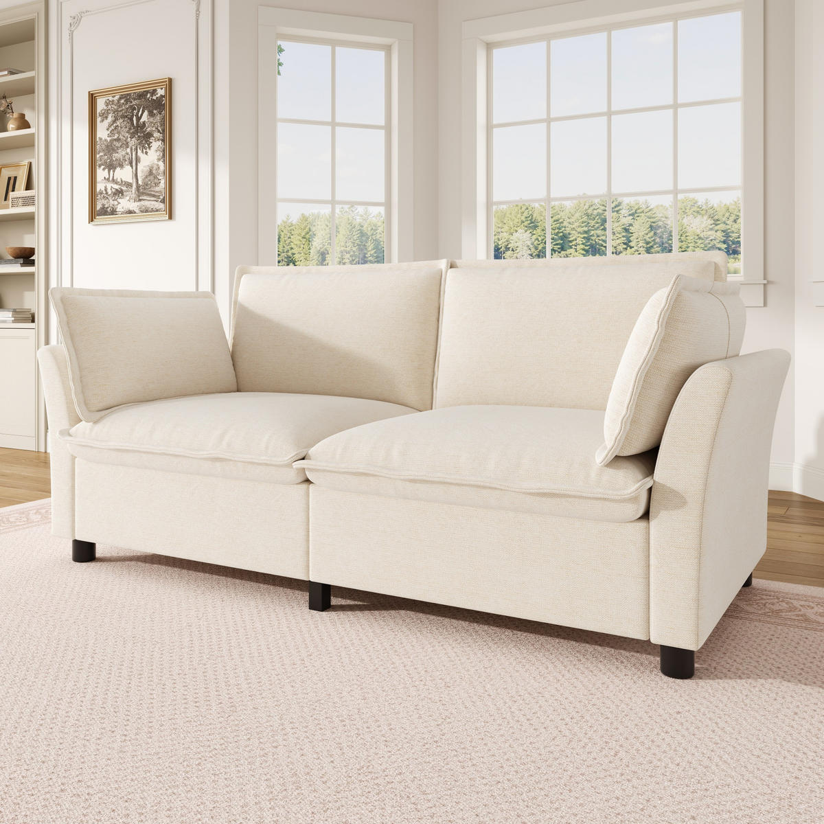 2-SITZER-SOFA DE-33210 mit dicken Polstern und Armlehnenkissen Beige - Beige, Metall (155/87/81cm) - ComfortXL