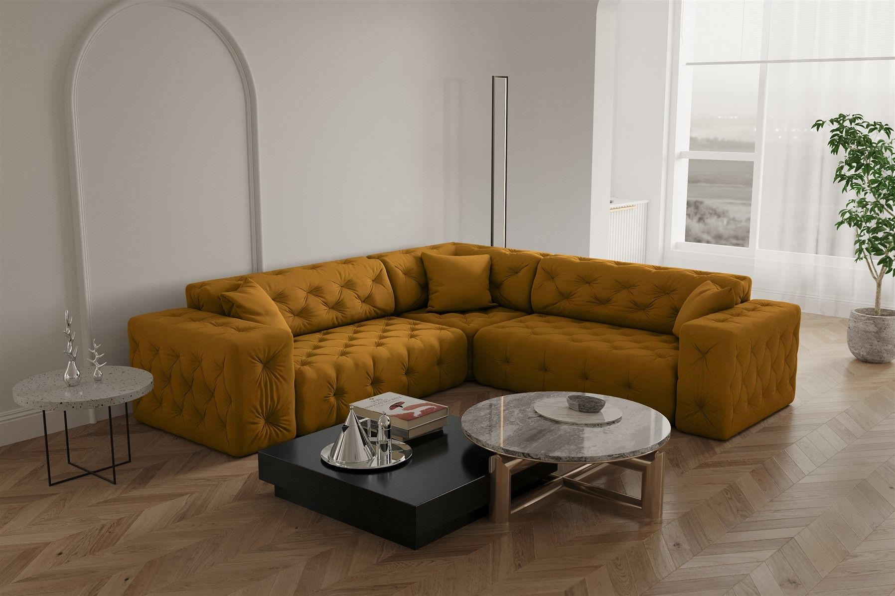 ECKSOFA Chantal - Dunkelgelb, Holzwerkstoff/Textil (246/246cm) - Fun Möbel
