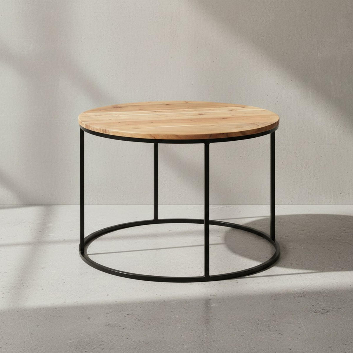 COUCHTISCH Naturholz mit stabiler Konstruktion und runder Ablage, Belastbarkeit 50 kg - Beige/Schwarz, Holz/Metall (60/60/43cm) - KADIMA DESIGN