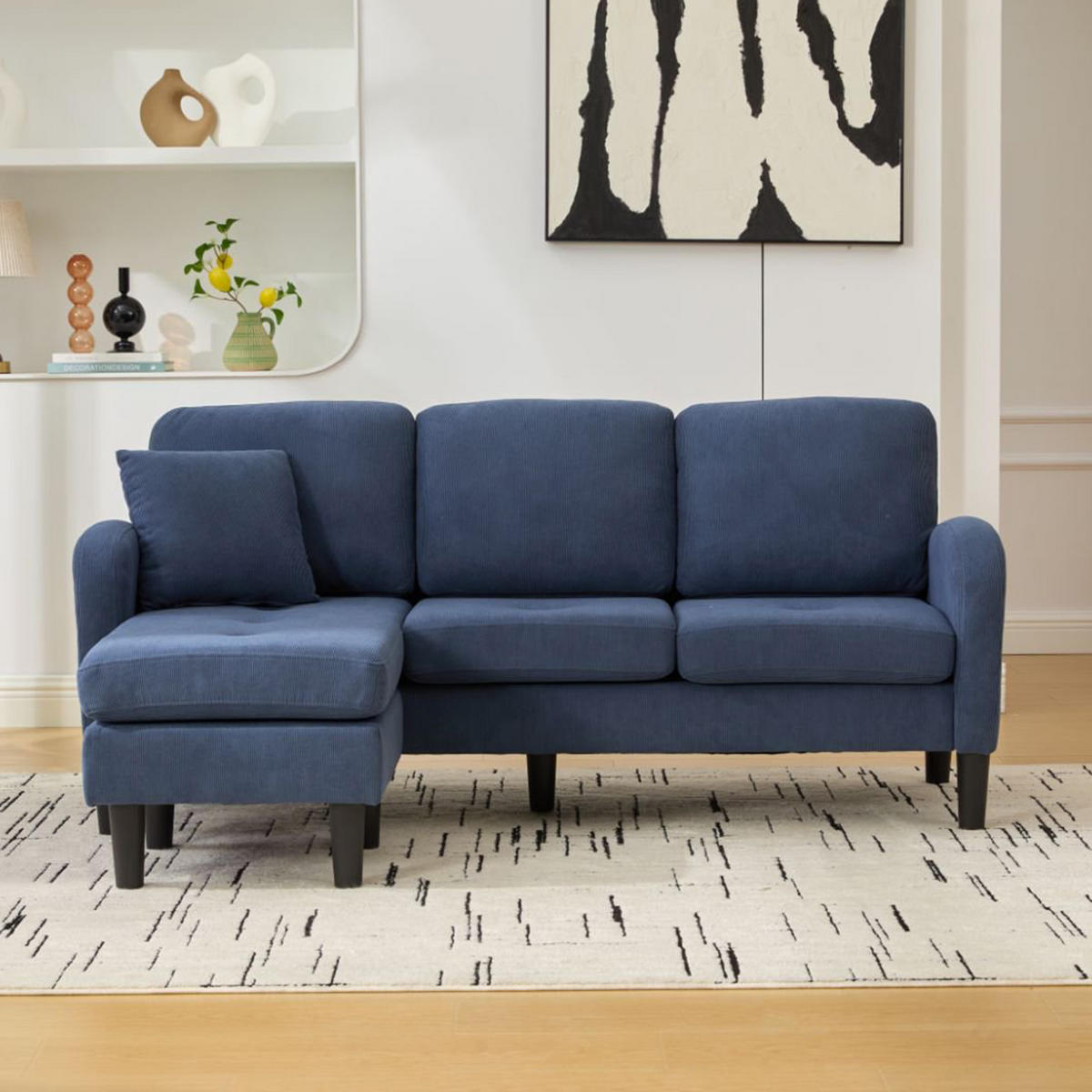 3-SITZER ECKSOFA Cord Blau - Blau, Holzwerkstoff/Kunststoff (166/118cm) - WISHDOR