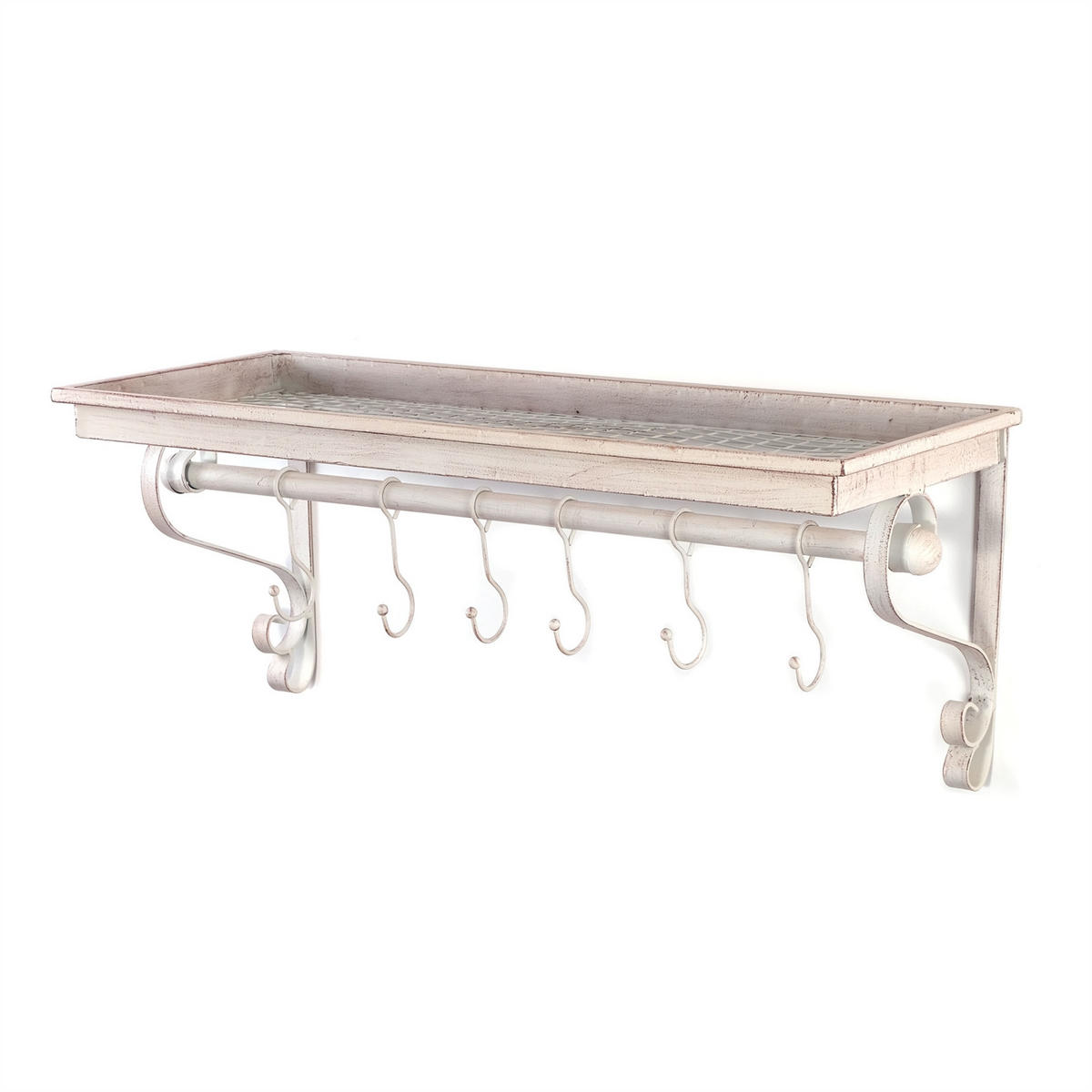 WANDGARDEROBE LILY 6 Haken, Hutablage antik-weiß - Weiß, Holz (61/25/26cm) - DESIGN DELIGHTS