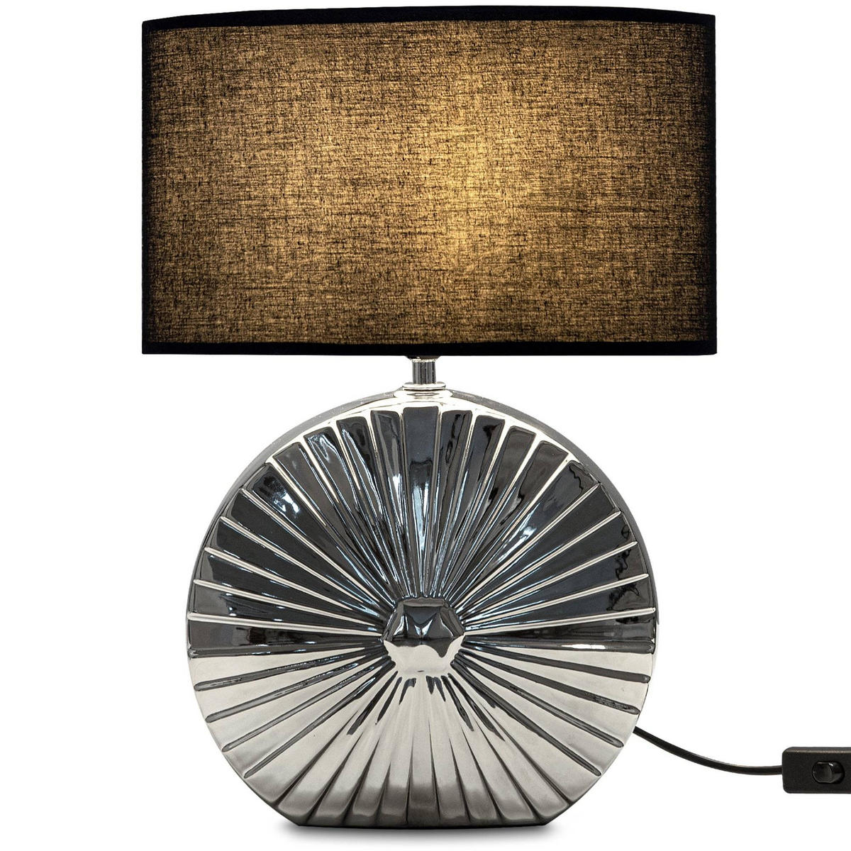 TISCHLAMPE RITIM 2-er Set, Silber/Schwarz - Silberfarben/Schwarz, Keramik/Textil (18/31/44cm) - KONSIMO®