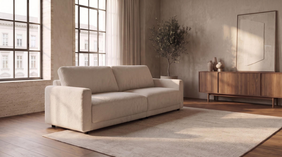 SOFA MARLIN Beige Bouclé - Beige/Schwarz, Kunststoff/Textil (262/80/100cm) - KAWOLA
