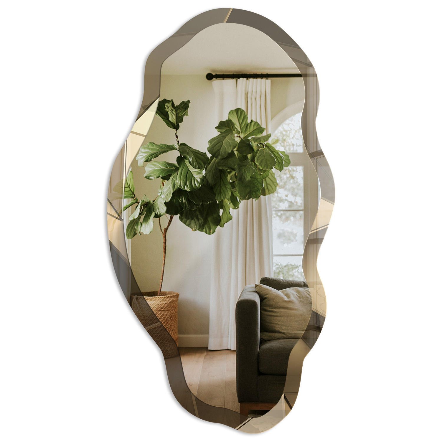 SPIEGEL 90x45 cm asymmetrisch mit Druck - Die Energie der Geometrie - Transparent, Glas (45/90/0.4cm) - TULUP