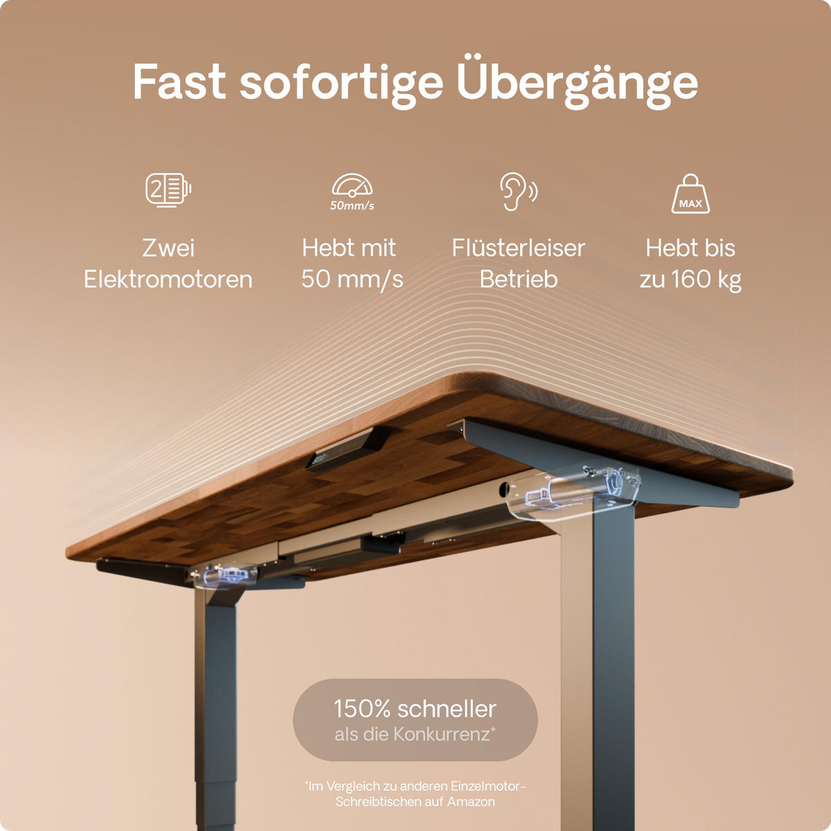SCHREIBTISCH Elektrisch Höhenverstellbarer HomePro 180x80cm Grau/Massive Walnuss mit Memory-Funktion, Anti-Kollisions Technologie - Walnussfarben/Grau, Holz (80/180/63.5cm) - Desktronic