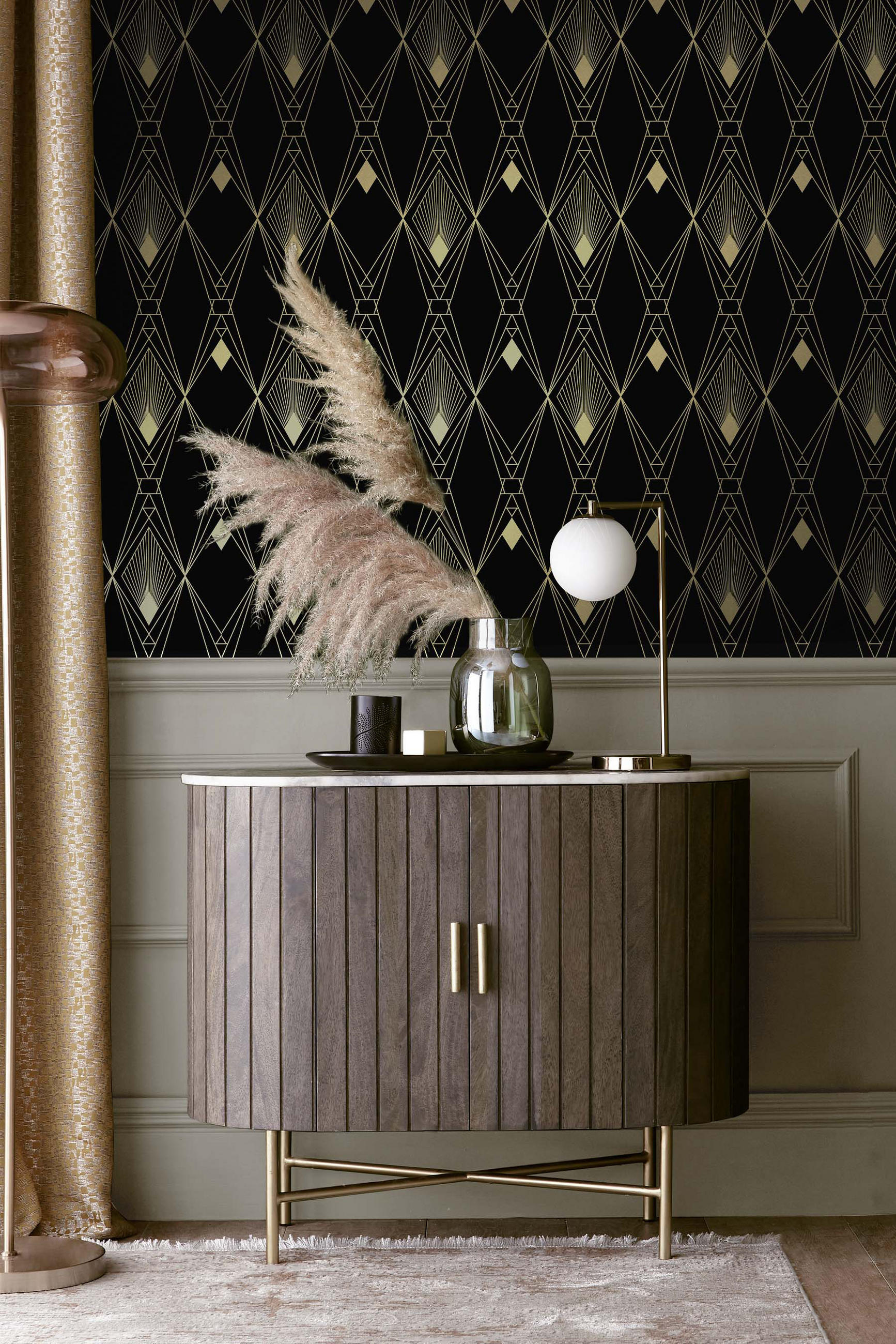 VLIESTAPETE Art Deco Schwarz-Gold - Schwarz, Papier/Kunststoff (52/1000cm) - next