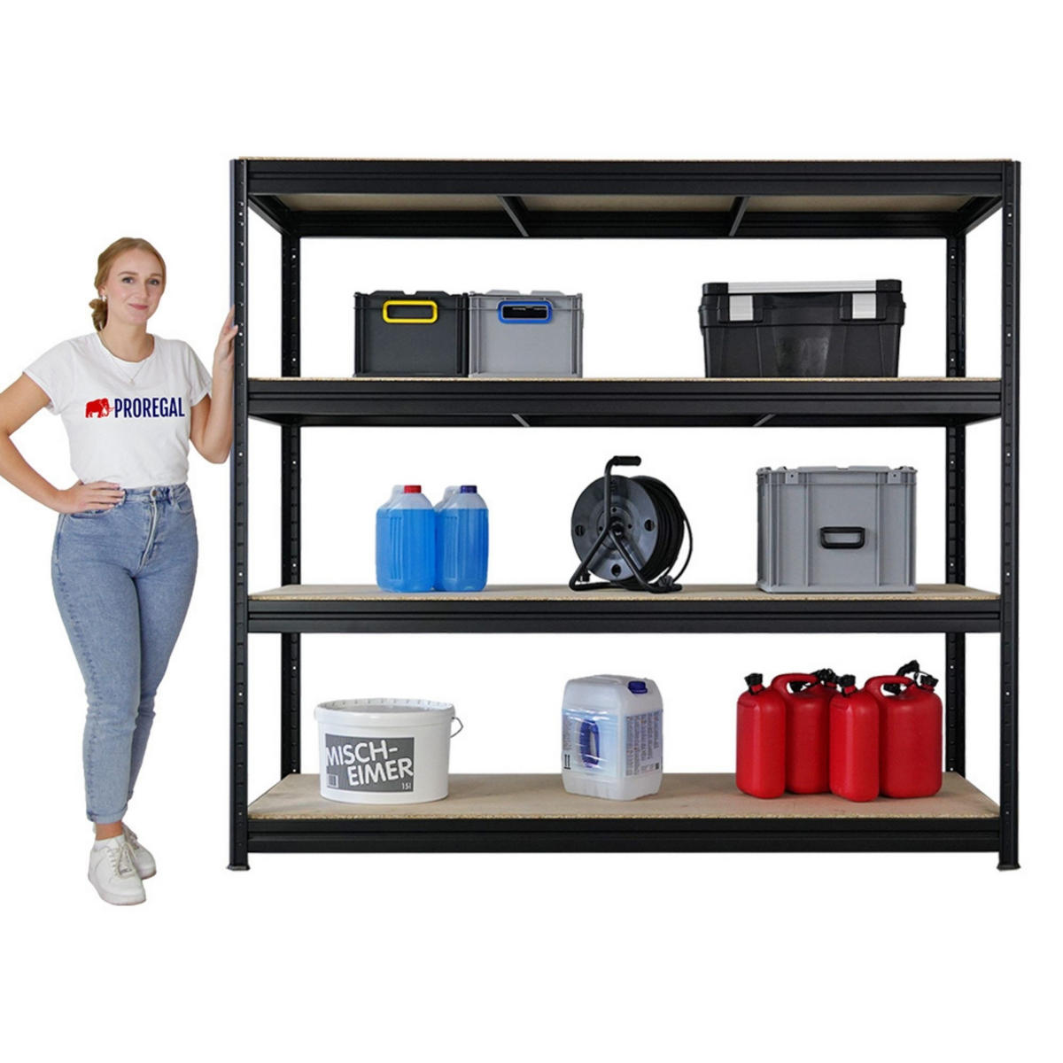 SCHWERLASTREGAL Dino 180x200x60cm Spanplatten-Ebenen Schwarz - Schwarz, Metall (200/180/60cm) - PROREGAL