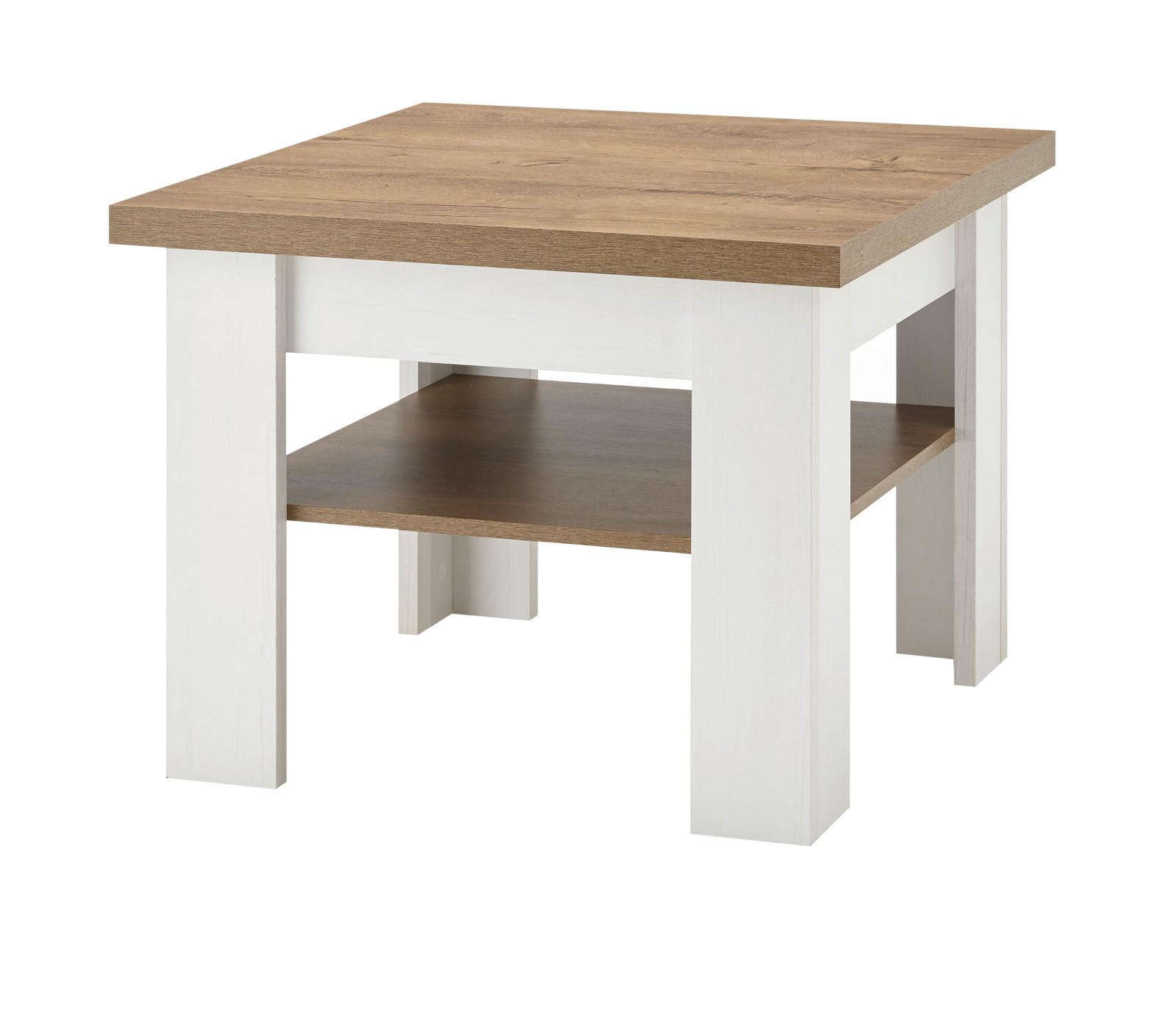 COUCHTISCH weiß Pinie, Eiche hell Landhaus Beistelltisch 70 x 70 cm - Eichefarben/Weiß, Holzwerkstoff (70/70/53cm) - Furn.Design