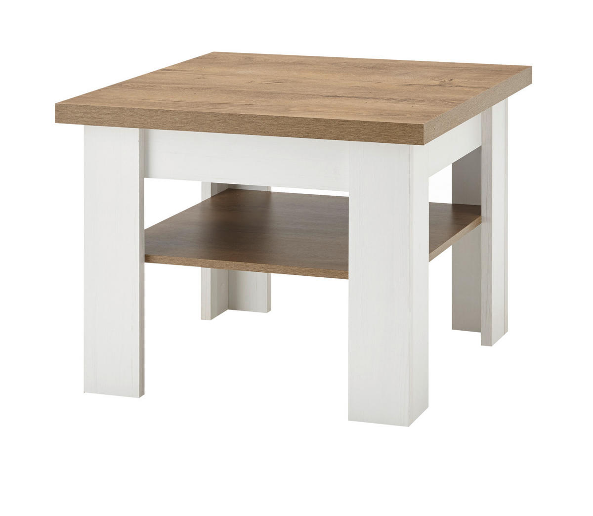 COUCHTISCH weiß Pinie, Eiche hell Landhaus Beistelltisch 70 x 70 cm - Eichefarben/Weiß, Holzwerkstoff (70/70/53cm) - Furn.Design