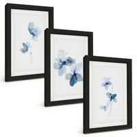BILDER SET 3er Set - 20x30 cm Schwarzer Rahmen - Blaue Blumen - Schwarz, Kunststoff (20/30cm) - TULUP