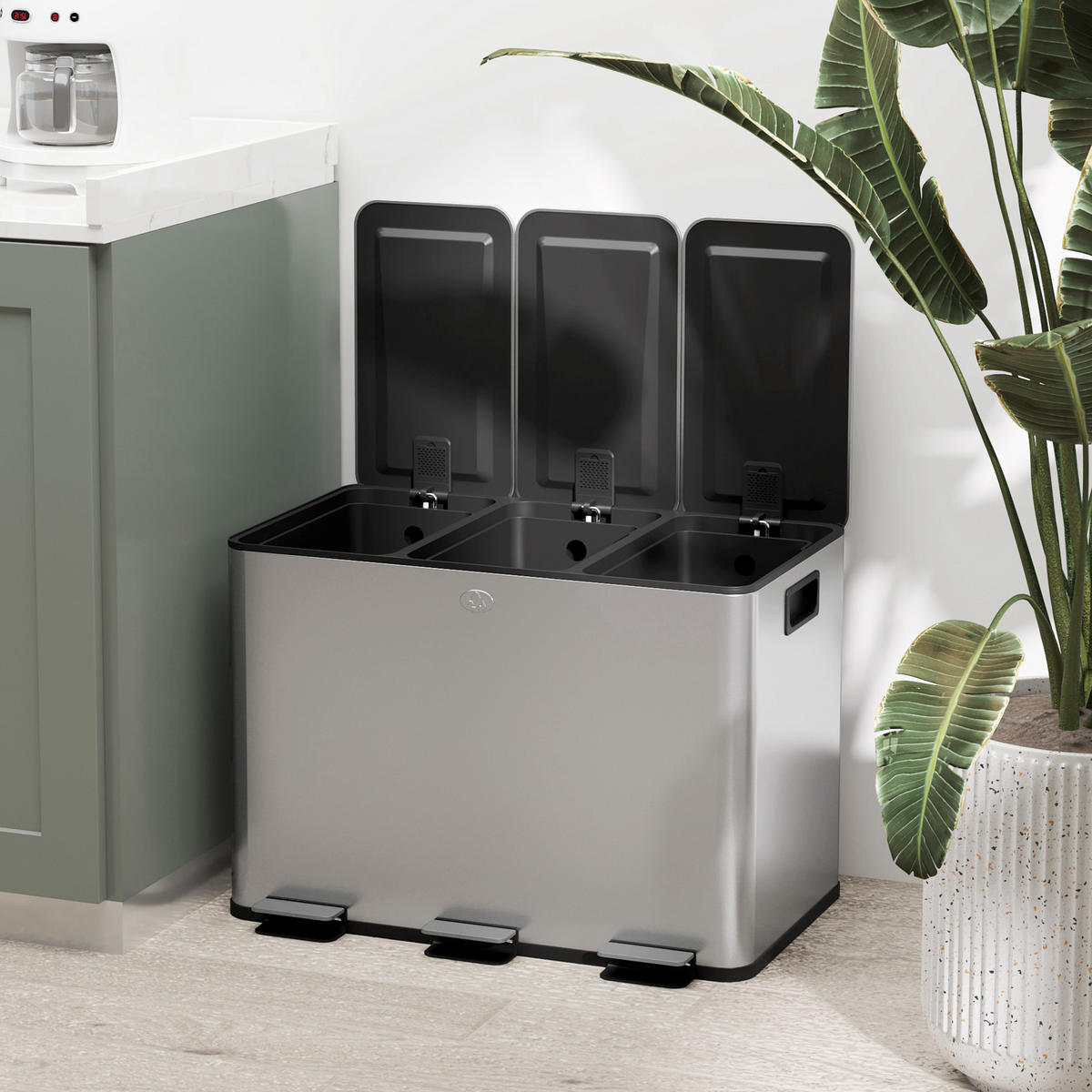 MÜLLEIMER DE-17683 3x10L mit Soft-Close-Pedalen Silber - Silberfarben, Metall (34.5/38.6/49.6cm) - ComfortXL