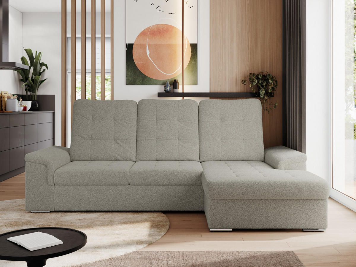 ECKSOFA MADRITO L - Hellgrau Boucle - Rechts - Silberfarben/Hellgrau, Textil/Metall (256/160cm)
