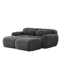 2-SITZER SOFA Plüsch Grau mit 2 Ottomanen - Grau, Textil (204/73/179cm) - WISHDOR