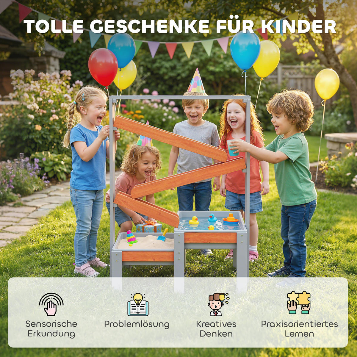 SAND-WASSERSPIELTISCH Tannenholz Kunststoff Grau - Grau, Holz (75/34.5/105cm) - AIYAPLAY