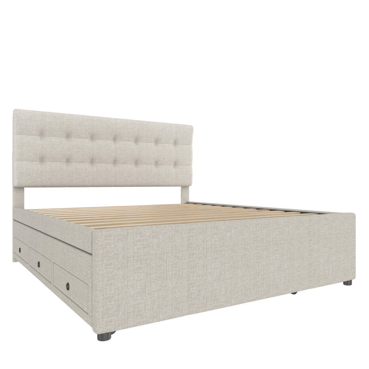 BETT mit Ausziehbett und 3 Schubladen 140x200 cm Leinen Beige - Beige, Holz (140/200cm) - Meubliv
