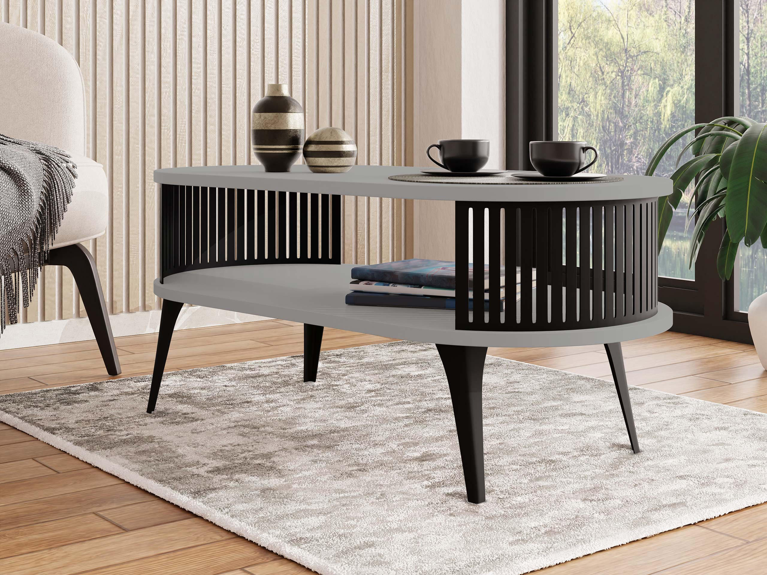 COUCHSITCH Roenni Oval - Schwarz/Grau, Holzwerkstoff/Metall (100/50/44cm) - MIRJAN24