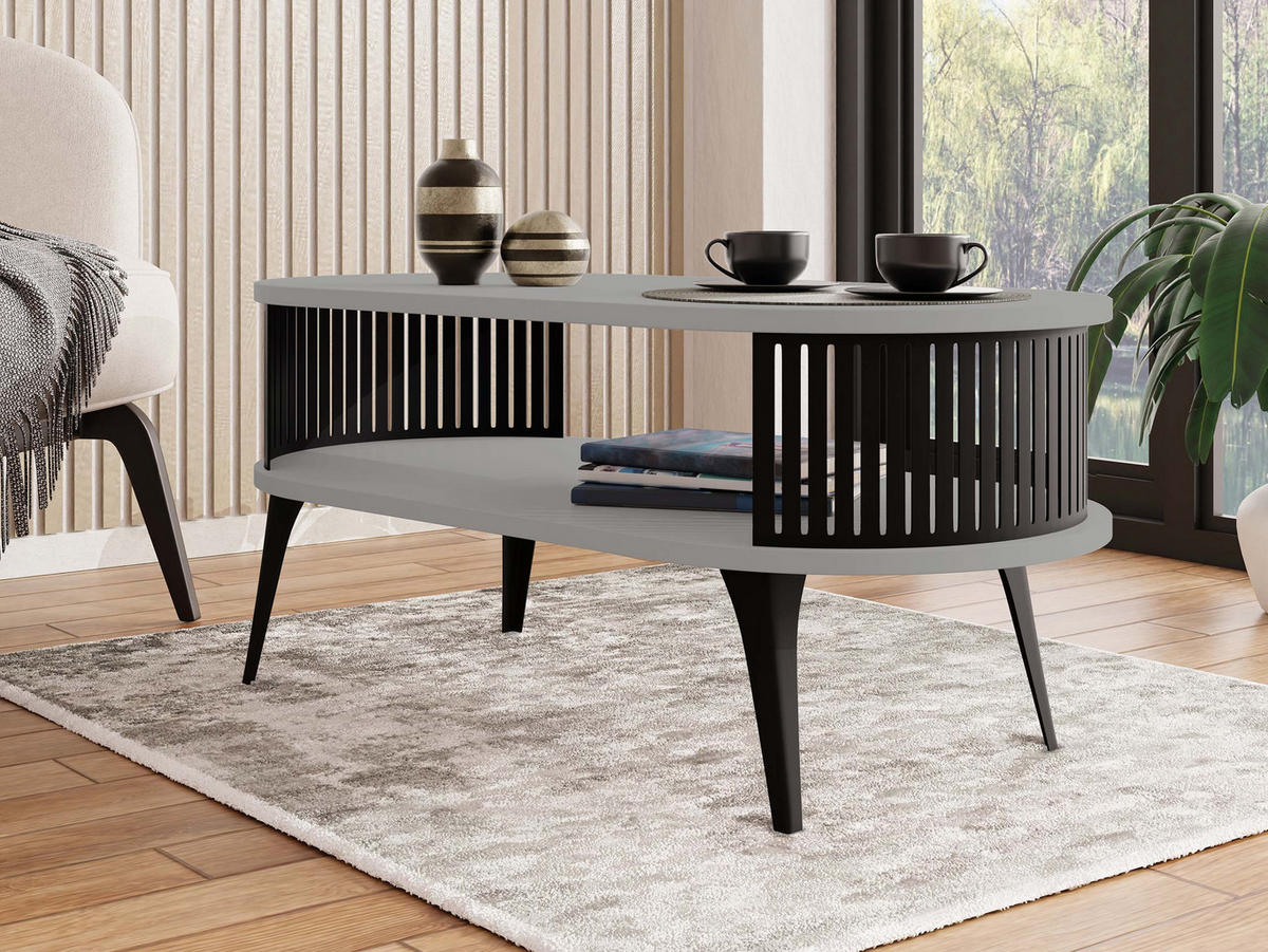 COUCHSITCH Roenni Oval - Schwarz/Grau, Holzwerkstoff/Metall (100/50/44cm) - MIRJAN24