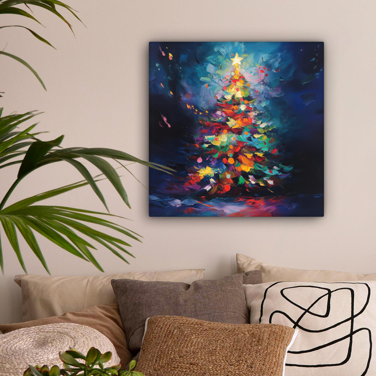 LEINWANDBILD Weihnachtsbaum - Weihnachten - Abstrakt - Farbenfroh Wandbild Wohnzimmer 50x50 cm - Multicolor, Textil (50/50cm) - MuchoWow