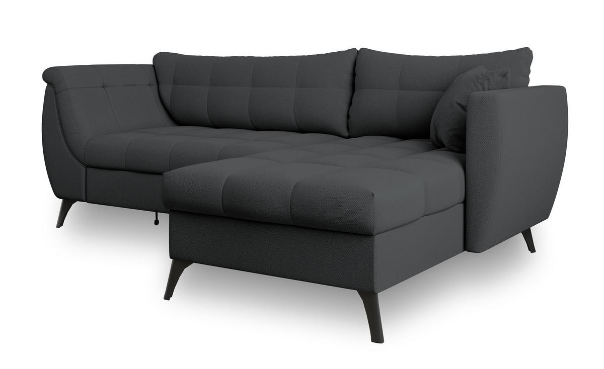 ECKSOFA MOLLIS Graphitfarben Geflochtener-Stoff mit Schlaffunktion - Graphitfarben, Holz (241/154cm) - MASSENO
