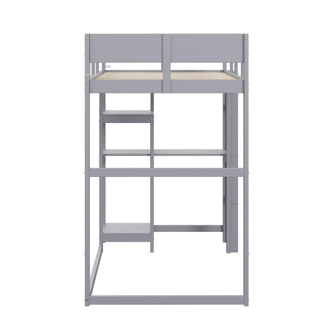 HOCHBETT 90/200 cm mit Ablageregal und Schutzgeländern aus massivem Kiefern, Grau - Grau, Holzwerkstoff (90/200cm) - Redom