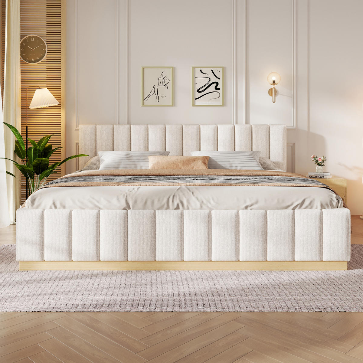 POLSTERBETT 180x200cm Lattenrost Chenille Beige - Beige, Holzwerkstoff (180/200cm) - FLIEKS