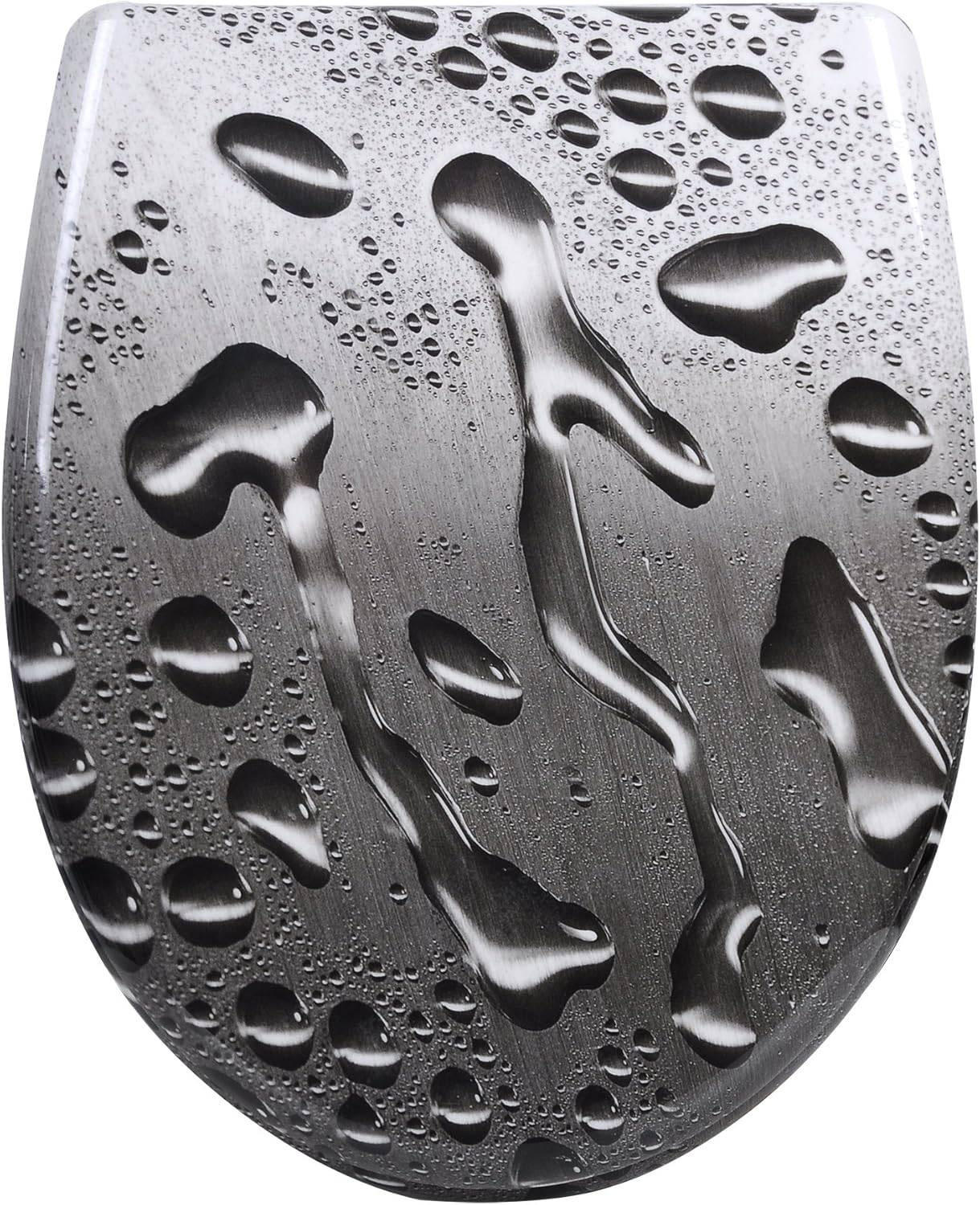 WC SITZ mit Absenkautomatik, 175 kg belastbar, Tautropfen Grau Oval - Grau, Kunststoff (37/5.2/45cm) - Woltu