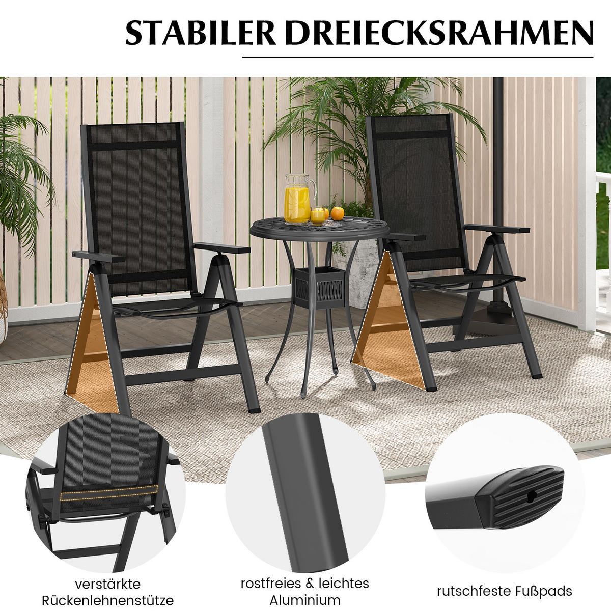 GARTENSTUHL Schwarz - Schwarz, Metall (58/112/70cm) - COSTWAY