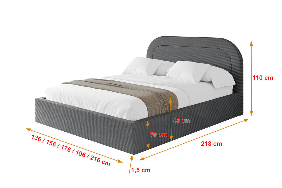 POLSTERBETT mit Bettkasten und Lattenrost, Boxbett ohne Matratze - LERAY 120x200 Dunkelgrau - Anthrazit, Holzwerkstoff/Textil (120/200cm) - ALTDECOR